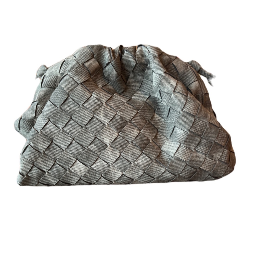 Grey denim began clutch with shoulder strap